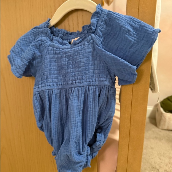 Ivy City Co Blue Textured Girls Romper - Picture 1 of 3
